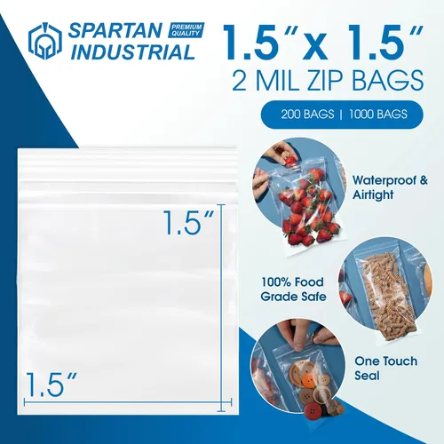 Vista 2 de Spartan Industrial - Paquete de 200 bolsas de plástico con zíper, reutilizables, tamaño chico, de 2 Mil de grosor