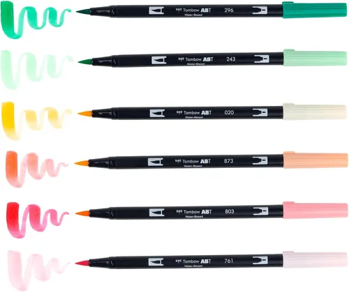 Vista 4 de Tombow 56239 Marcadores artísticos de doble pincel, Just Peachy, paquete de 6. Marcadores mezclables, con pincel y punta fina