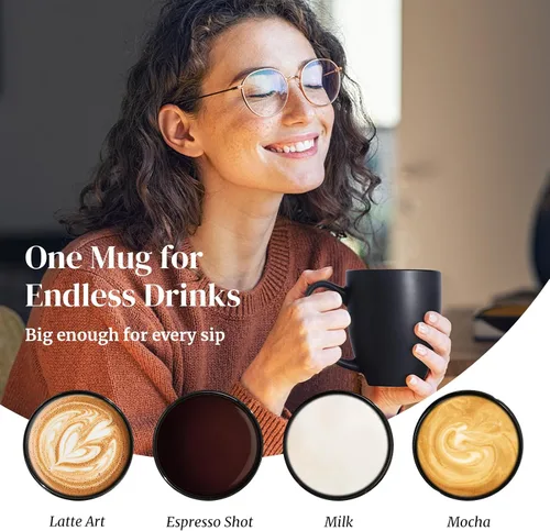Vista 5 de DOWAN Tazas de café, juego de 6 tazas de café negras, tazas de café de cerámica de 16 onzas con asas grandes para hombres y mujeres, taza grande