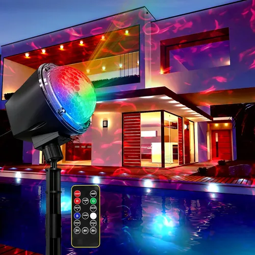 Vista 8 de Luces láser de Navidad para proyección al aire libre, proyector de luces láser de 3 colores, espectáculo de luces de luciérnagas con control remoto
