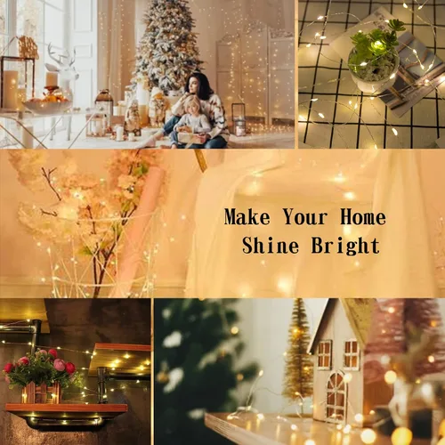 Vista 6 de Guirnalda de luces enchufables, paquete de 2 unidades, 8 modos de 33 pies, 100 luces LED de luciérnaga parpadeantes, USB, mini luces parpadeantes