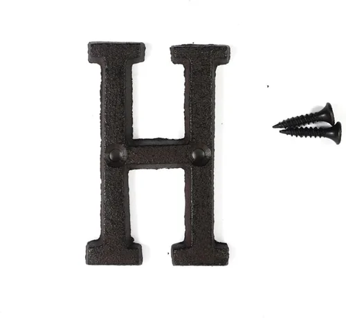 Vista 10 de Letras del abecedario de 3" en metal de hierro fundido decorativas, estilo clásico, para colgar letreros de pared, dirección, nombre, letrero