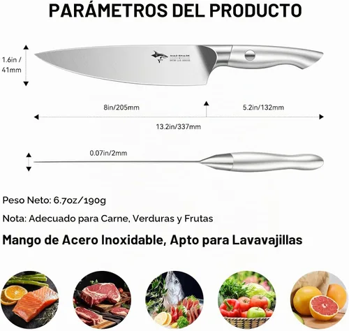 Vista 5 de MAD SHARK Cuchillo de Chef de 8 Pulgadas, Cuchillo de Cocina Profesional con Acero Alemán de Alto Carbono, Ultra Afilado y Mango Ergonómico