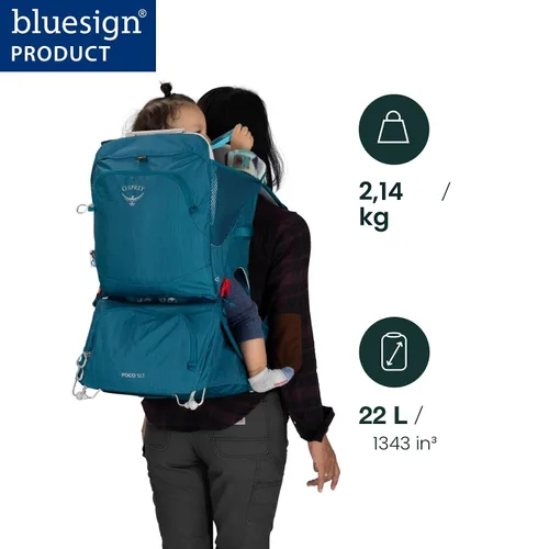 Vista 2 de Osprey Poco SLT Mochila Portabebés Ligera - Portabebés de Senderismo Compacto para Niños Pequeños con Arnés de Seguridad, Parasol y Panel Posterior