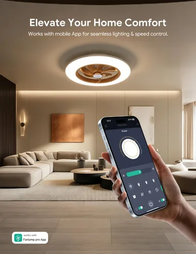 Vista 4 de Ventilador de Techo Orison con Luz - Ventilador de Techo Moderno de Montaje Empotrado Cerrado 57 cm LED Atenuable sin Aspas con Control Remoto