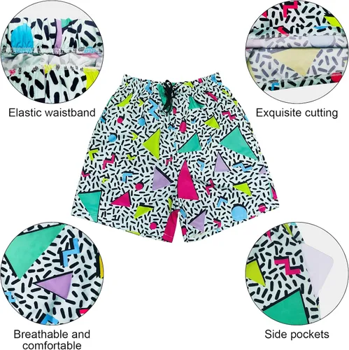 Vista 3 de ATAMET Pantalones cortos de los años 80 para hombre, pantalones cortos de natación de los años 90, pantalones cortos de fiesta de verano de los años