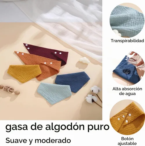 Vista 4 de Baberos de muselina, paquete de 8 baberos bandana para bebé, algodón suave extra absorbente, babero para babear y dentición