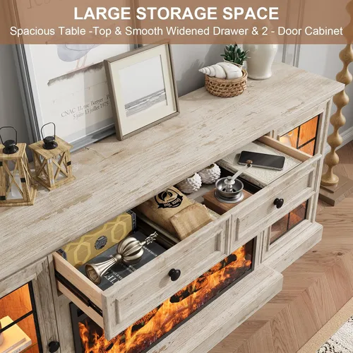 Vista 7 de Soporte de TV con chimenea de hasta 80" TVs, centro de entretenimiento moderno de 70" con chimenea eléctrica de 36" y luces LED, consola multimedia