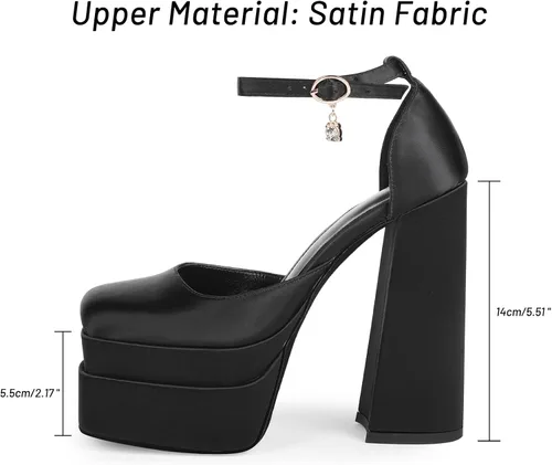 Vista 2 de wetkiss Chunky Platform Heels for Women, with Block Heel and Ankle Strap Design, Comfy and Glaring