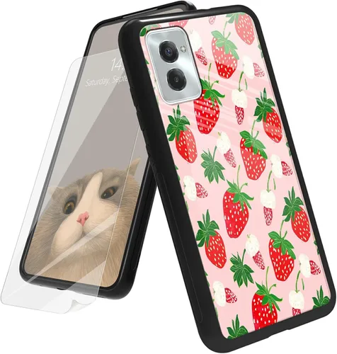Vista 93 de Funda para Motorola Moto G Play 4G 2024 con protector de pantalla, parte trasera de vidrio templado + funda de silicona suave TPU absorción
