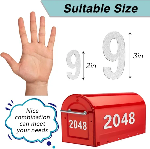 Vista 5 de Números reflectantes para buzones de correo para exteriores, 60 calcomanías impermeables para números de buzón, grandes de 3 pulgadas, 2 pulgadas