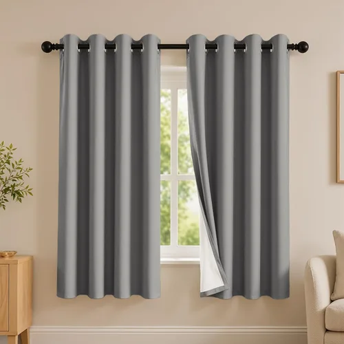 Vista 78 de 2 paneles de cortinas 100% opacas, de peso medio, con aislamiento térmico y ojales para dormitorio, sala de estar, tratamiento de ventana