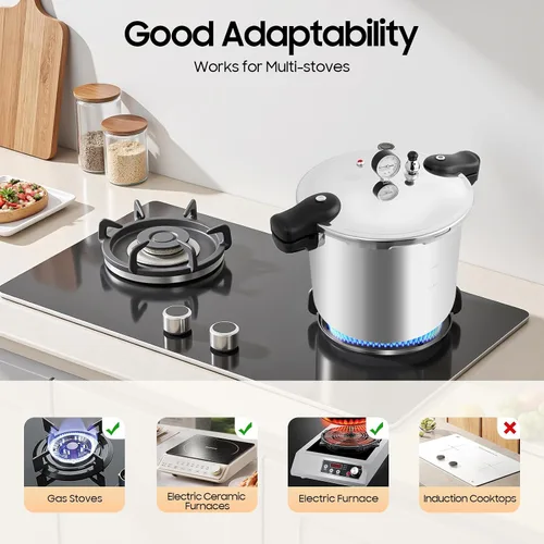 Vista 4 de Olla a presión Envase grande a prueba de explosiones de 23 cuartos de galón para el hogar y camping 90Kpa Cookware Rotating Lock/Unlock Lid