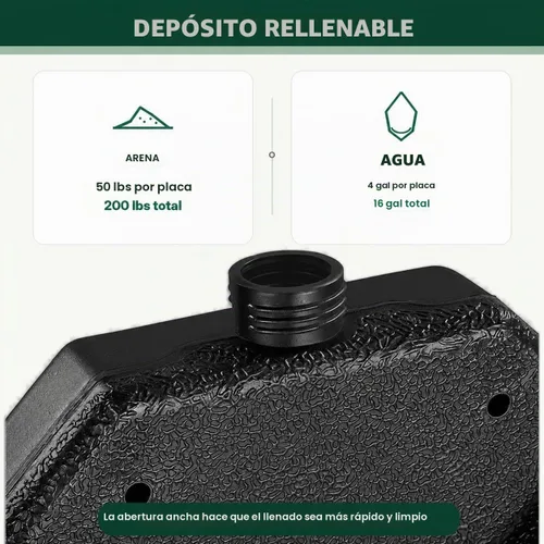 Vista 4 de Yaheetech Base de sombrilla de 4 piezas para exteriores, soporte cuadrado en voladizo relleno de agua o arena para jardín, patio trasero y piscina