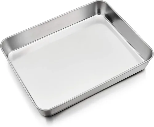 Vista 9 de P&P CHEF Sartén para lasaña de 9.3 pulgadas, bandeja de acero inoxidable para hornear, bandeja rectangular para brownie para hornear lasaña/carnes