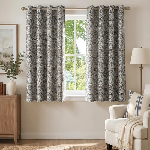 Vista 20 de jinchan Cortinas de lino texturizadas para oscurecer la sala de estar, 54 pulgadas de largo, cortinas de medallón para dormitorio, tratamientos