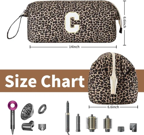 Vista 2 de Bolsa de viaje para herramientas para el cabello con inicial compatible con Estampado de leopardo