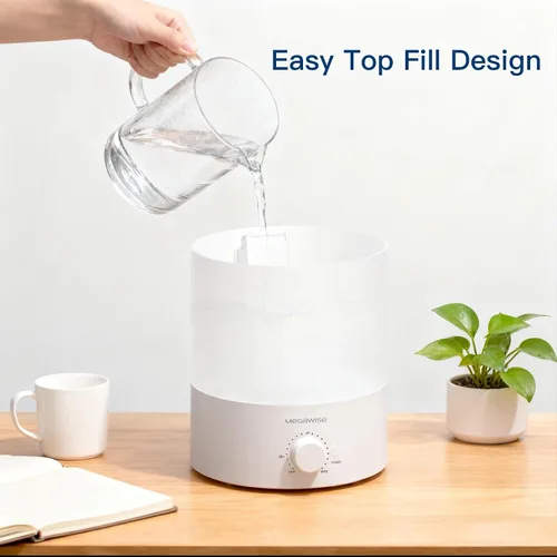 Vista 7 de MEGAWISE - Humidificador elegante de 1,5 L para dormitorio, bebé, planta, humidificadores ultrasónicos de bruma fresca de 24 dB, luz nocturna