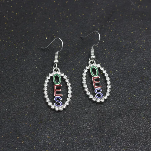 Vista 7 de Pendientes de gota con diamantes de imitación Orden de la Estrella del Este, regalo de símbolo OES, joyería griega de hermandad de mujeres y niñas