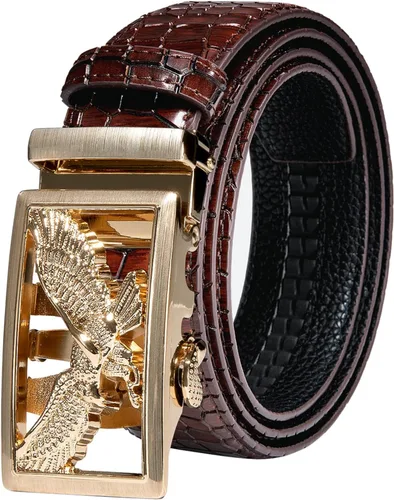 Vista 43 de Barry.Wang Cinturón de trinquete de cuero para hombre 1 3/8" hebilla A Oro Verde