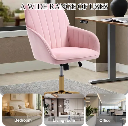 Vista 9 de Silla de escritorio de oficina en casa, silla de tocador, moderna silla con respaldo bajo ajustable de terciopelo, silla de oficina tapizada