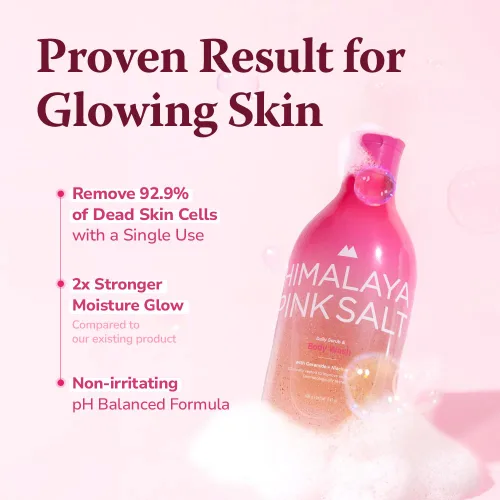 Vista 3 de HIMALAYA PINKSALT Exfoliante diario y lavado corporal - Exfoliante corporal, sal del Mar Muerto y sal rosa del Himalaya, gel de ducha natural