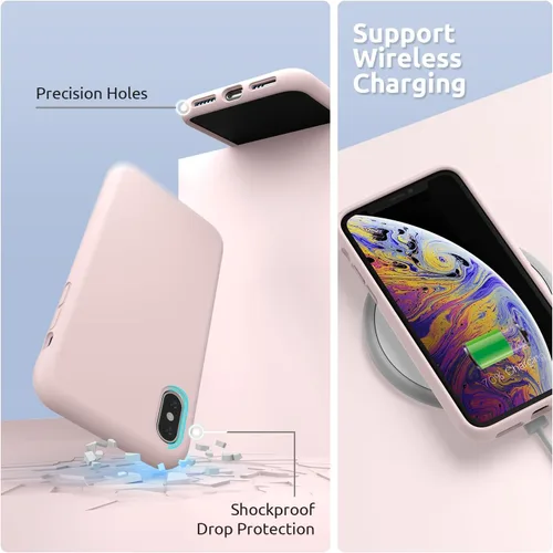 Vista 7 de SURPHY Diseñada para iPhone Xs y iPhone X con forro de microfibra, funda gruesa de silicona líquida para iPhone X XS de 5.8 pulgadas, color rosa bebé