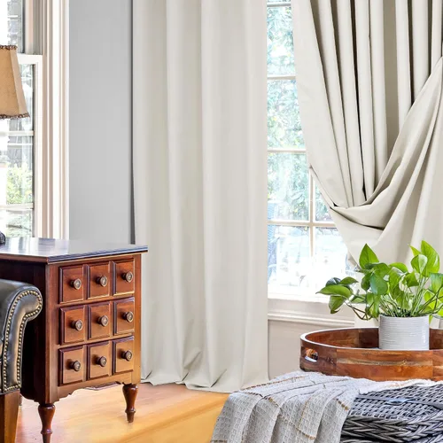 Vista 2 de Deconovo - Cortinas opacas 100% ligeras de lino sintético para dormitorio, cortinas térmicas aisladas para reducir el ruido para comedor, sala