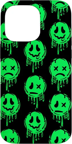 Vista 21 de Melting Happy Face Smile Trippy Sad Face Graffiti Green Case for iPhone 17