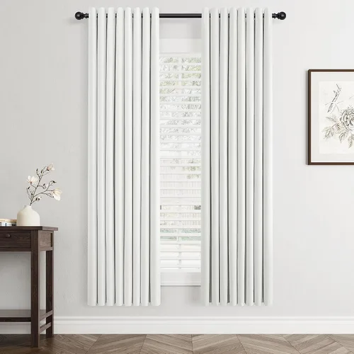 Vista 92 de Beige White Linen Blackout Curtains 90 Length 2 Panels Set for Living Room Bedroom, 100% Black Out Thermal Insulated Linen Drapes, Room Darkening