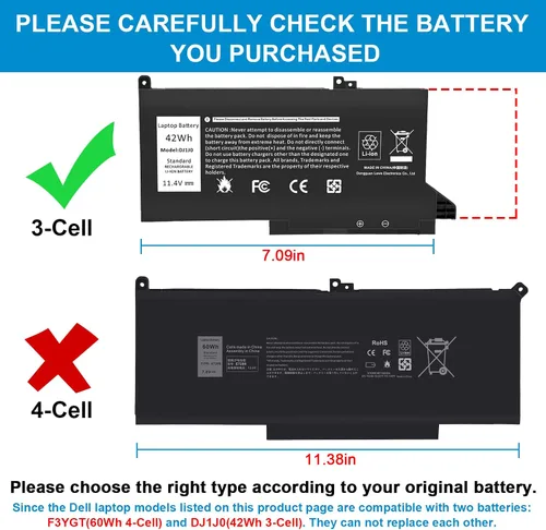 Vista 2 de Futurebatt Nueva batería de repuesto para Dell DJ1J0 451-BBZL PGFX4 ONFOH DJ1JO, para Dell Latitude 12 7000 7280 7480 Series [42Wh 11.4V]