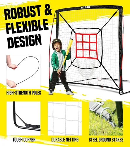 Vista 3 de Red de béisbol – Red de lanzamiento y golpeo (zona de 9 golpes, portátil y de plegado rápido) – Regalos para niños y adolescentes Ayudas