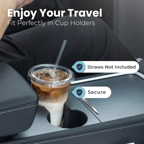 Vista 6 de Fit Meal Prep Paquete de 50 vasos de plástico transparente de 9 onzas con tapas planas, tazas desechables para café helado, sin BPA, taza de batido