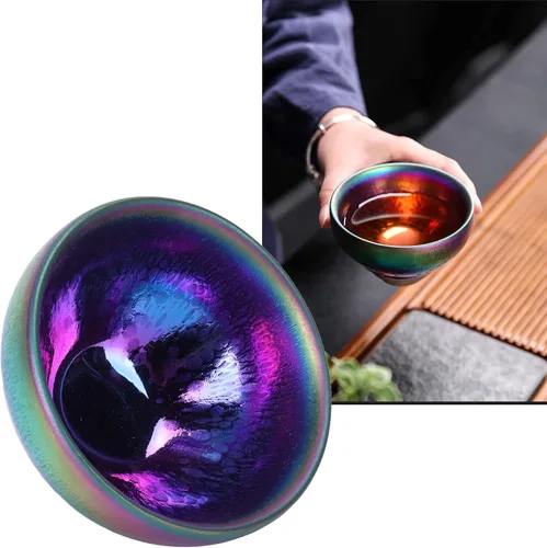 Vista 6 de Alvinlite Taza de cerámica, juego de té Jianzhan chino Tenmokus, taza de té de porcelana, cuenco de té hecho a mano con esmalte elegante, taza de té