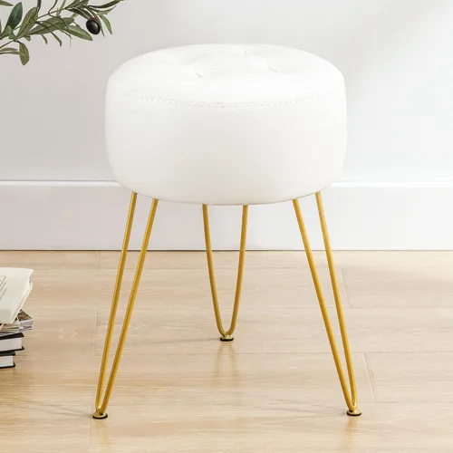 Vista 13 de LUE BONA Taburete Silla de Tocador de Cuero Sintético para Cuarto de Maquillaje, Taburete Almendra para Tocador, 19" de Altura, Taburete Silla