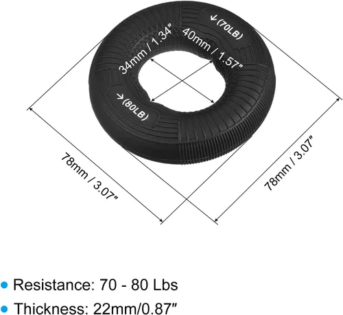 Vista 2 de uxcell Fortalecedores de agarre de mano, 3.07 pulgadas, 70-80 libras, anillos de silicona para dedos y antebrazos, entrenamiento de agarre para Negro