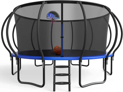 Vista 4 de YORIN Tranpoline - Tranpoline de 10 12 14 15 16 pies para niños y adultos, tranpolina recreativa de 1500 libras con aro de baloncesto, red