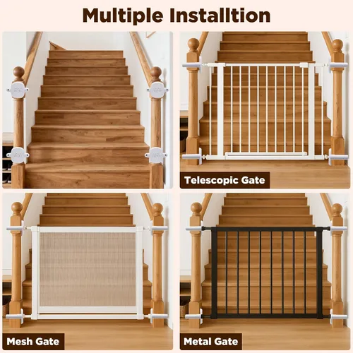 Vista 2 de 2 adaptadores de barandilla para puerta de bebé, kit de montaje para puerta de bebé, sin agujeros, funciona con puertas retráctiles/de malla/hierro