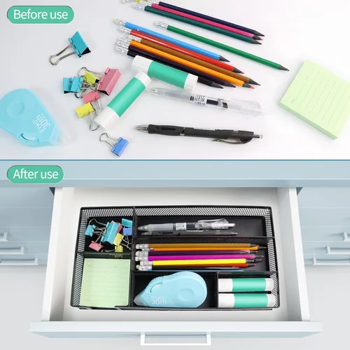 Vista 3 de GAQWOK Bandeja organizadora de cajones de escritorio de malla metálica pequeña para papel, oficina, baño, cocina, maquillaje y tocador, organizador