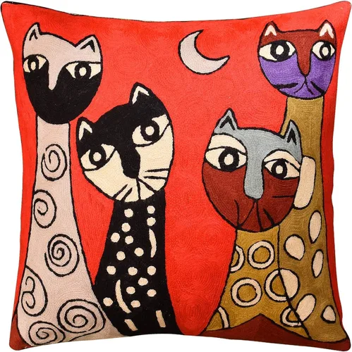 Vista 17 de Funda de almohada lumbar Picasso - Cojín abstracto de gatitos azules - Lana bordada a mano tamaño 14 x 20 Almohada lumbar Blue Cats