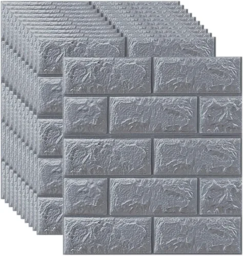 Vista 10 de Melairya Paneles de pared 3D para decoración de paredes interiores, paneles de pared con textura de espuma 3D, 20 piezas de papel tapiz autoadhesivo