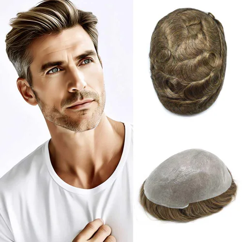 Vista 77 de 0.002 in ultra fina piel tupé Remy cabello humano piezas para hombres V-Looped sistema de pelo para hombre tupé pelo tupé para hombres protesis