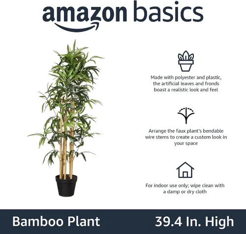 Vista 2 de Amazon Basics Planta artificial de bambú con maceta de plástico, 39.4 pulgadas, verde, decoración de oficina en casa, planta de piso