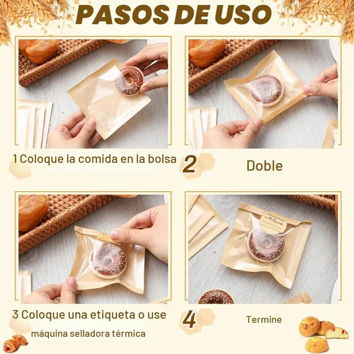 Vista 4 de Outus 100 bolsas de empaque para galletas con sello, bolsas de panadería de 3 x 3 pulgadas con ventana, papel resistente a la grasa termosellable