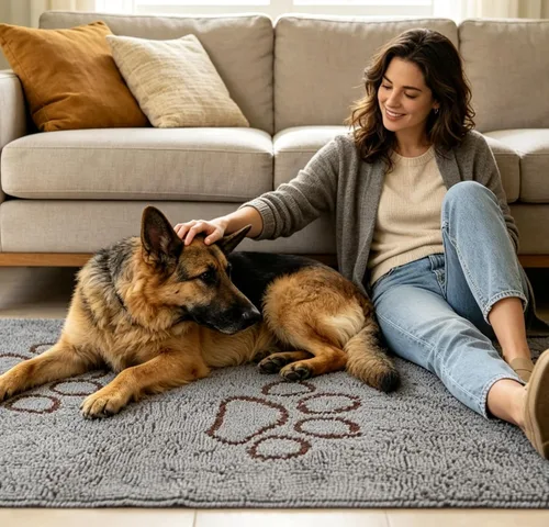 Vista 7 de PUPTECK Tapete para perro sucio de 60 x 30 pulgadas, microfibra súper absorbente, parte trasera antideslizante, tapete para puerta Gery Indooer