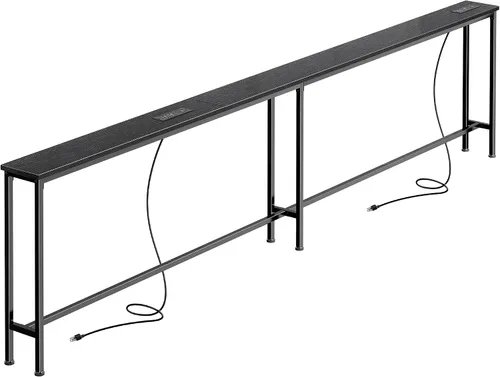 Vista 25 de SUPERJARE - Mesa de sofá de 79 pulgadas con 2 tomas de corriente y puertos USB-C, mesa consola estrecha de 5.9 pulgadas con almacenamiento, mesa