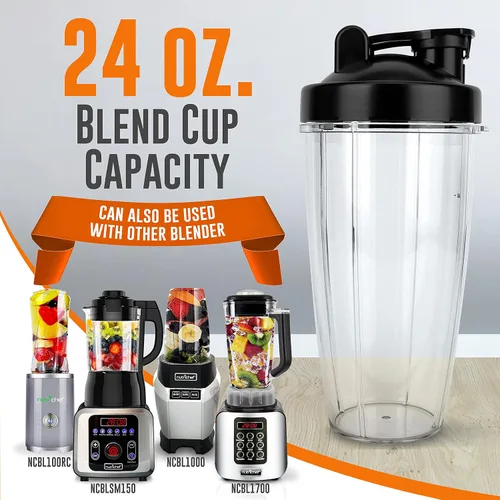 Vista 7 de NutriChef Vaso de mezcla grande de 24 onzas – Piezas de repuesto Contenedor de mezcla Tritan transparente con tapa para sorber y sellar, funciona