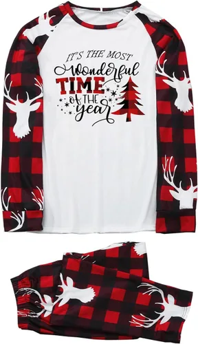 Vista 4 de Pijamas de Navidad para la familia, conjunto de pijamas a juego divertido de Navidad, ropa de descanso de manga larga a cuadros para mujeres