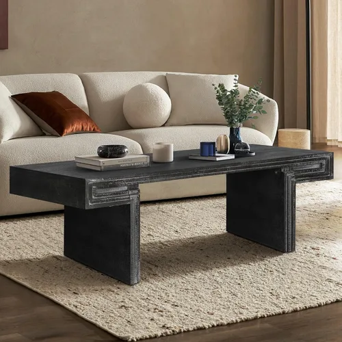 Vista 17 de SSLine Mesa de centro cuadrada con 4 cajones de almacenamiento, mesa de centro de madera negra de 33.2 pulgadas para sala de estar, mesas centrales