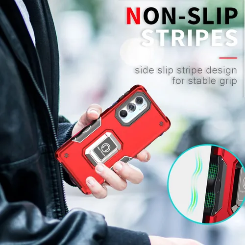 Vista 8 de Funda para Moto Edge Plus 2022/Edge X30/Edge 30 Pro con protector de pantalla, soporte magnético integrado para automóvil, funda protectora para Rojo